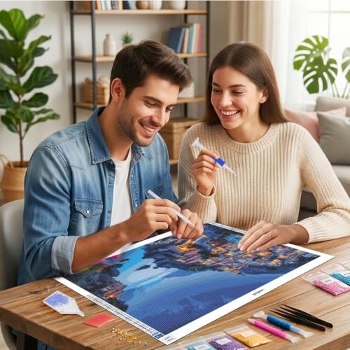 HeeBenor 5D Landscape Large Diamond Painting Kits for Adults, 27.5" X15.7" - color: Seaside Town 047