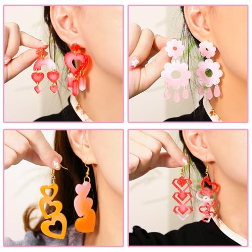 4 Pack Heart Resin Earring Mold Love Heart Star Shape Earring Silicone Molds for Mother's Day UV Casting Epoxy Silicone Molds Jewelry Earring Making Kit with 200 Earring Hook for DIY Crafts Keychains - color: Clear-Love shape