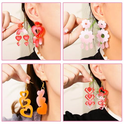 4 Pack Heart Resin Earring Mold Love Heart Star Shape Earring Silicone Molds for Mother's Day UV Casting Epoxy Silicone Molds Jewelry Earring Making Kit with 200 Earring Hook for DIY Crafts Keychains - color: Clear-Love shape