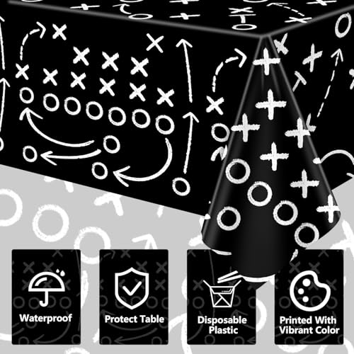 6Pcs 51 X 86IN Football Tablecloths Football Tactical Themed Tablecloths Party Favor Supplies Football Table Covers for Football Theme Party Favors Supplies Games Black Disposable Table Cloth