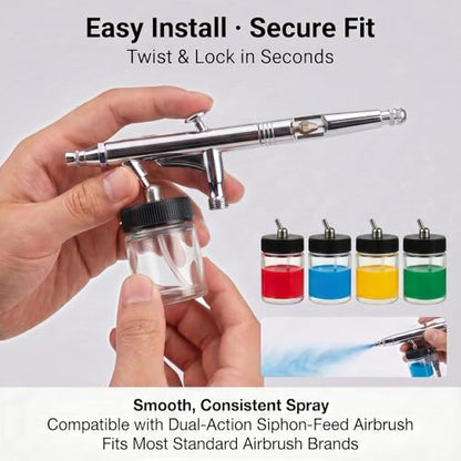 10pk 0.75oz Glass Airbrush Bottles, 30° Siphon with Silicone Caps | 10 glass jars with 30° siphon adapter, 10 silicone caps seal paint & block dust, fits Iwata/Master/Badger,easy-clean bulk set - size: G2P