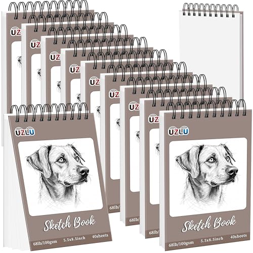 10 Pcs Sketch Books Bulk 5.5 x 8.5 in 400 Sheets Top Spiral Bound Sketch Pad Drawing Paper 40 Sheets Each Acid Free Mixed Media Sketchbook 68lb/100gsm Art Supplies for Beginner Artist - size: 5.5x8.5in