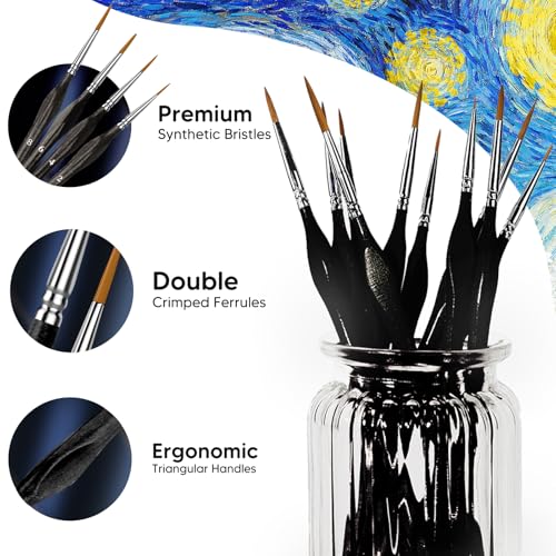5PC Miniature Detail Paint Brushes Set for Fine Detailing, Black - color: Black, size: 5
