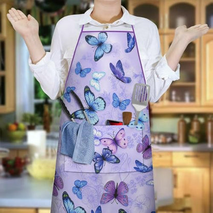 Apron with 2 Pockets,Kitchen Chef Artist Aprons for Cooking Gardening Baking Painting, Waterproof Apron 33" x 27" - color: Butterfly