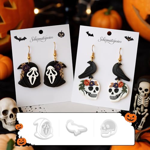 9pcs Halloween Horror Polymer Clay Cutters - Skeleton/Masked Ghost/Skeleton Crow/Demon Scythe, Ideal for April Fools' Day Earrings & Jewelry Making Supplies - color: Halloween Devil-2026