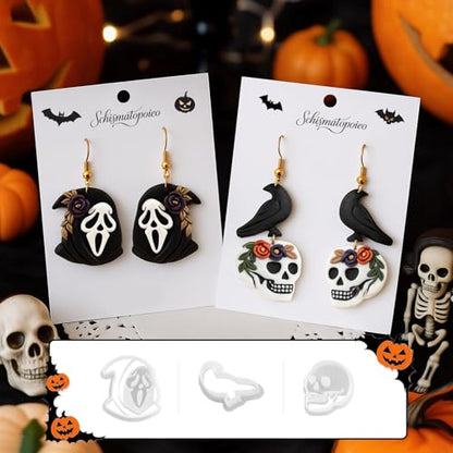 9pcs Halloween Horror Polymer Clay Cutters - Skeleton/Masked Ghost/Skeleton Crow/Demon Scythe, Ideal for April Fools' Day Earrings & Jewelry Making Supplies - color: Halloween Devil-2026
