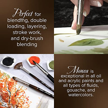 Silver Brush Limited Monza Fan Oil and Acrylic Paintbrush, Size 4 | Short Handle, Fine Point Stiff Synthetic Mongoose Bristle, Textured Strokes, Softening, Blending, Superb Paint Absorbency
