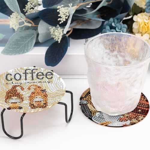 8 Pcs Diamond Art Painting Coasters with Holder, DIY Coffee Cups Animals Diamond Art Coasters for Drinks Diamond Art Painting Kits for Beginners, Diamond Kits Craft Supplies for Adults Kids - color: Coffee Cups