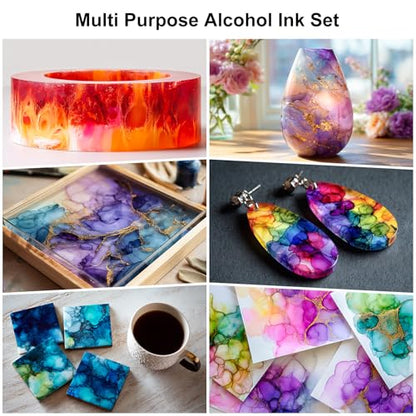 Alcohol Ink Set - 50 Bottles Vivid Colors Alcohol Paint 10ml Each | High Concentration, Metallic Alcohol Paint Resin Dye, Safe Fast Drying Effect, Ideal for Epoxy Resin, Art Painting, Glass - color: 56 Colors