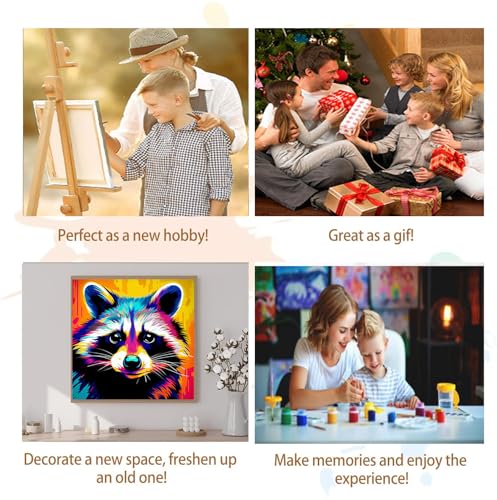 Artunion Framed Paint by Numbers Kit for Adults Beginners & Kids Ages 8-12,Colorful Raccoon Paint by Number with Frame,Animal Easy Paint by Numbers Kit on Canvas 10 * 10 Inch Without Easel - color: ZXT-387-F