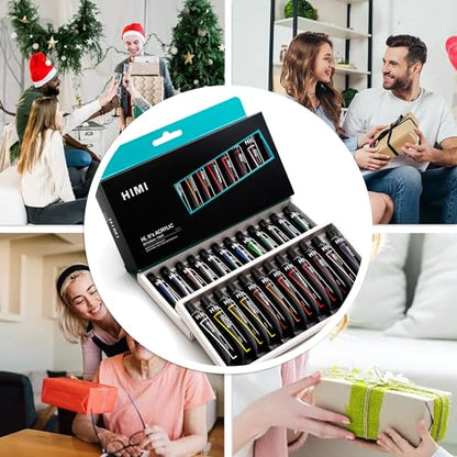 HIMI Acrylic Paint Set,24 Colours, 12ml Tubes,High Viscosity Water Based Paint, Art supplies for Painting Canvas,Fabric,Wood And Paper - color: 24 Colors