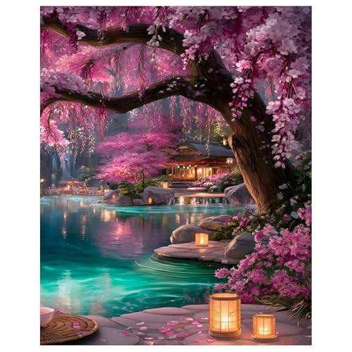 Tree Paint by Numbers Kit for Adults, Adult Paint by Number Kits 16x20 Inch - color: Pink Tree