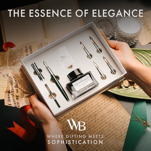 Wordsworth & Black Luxury Fountain Pen Set for Writing, 6 Nibs, Green | Fountain Ink Bottle, Cartridges & Refill Converter, Refillable, Green, High End Gift for Men & Women, Journaling & Lettering - color: Green Chrome