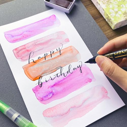 Kuretake Irodori Kobako Sakura Watercolor Paint Set with Brush Pens, Japan | 5 granulating & metallic colors, brush pen & water brush pen, Professional Use, Artist Grade - color: Sakura Pattern