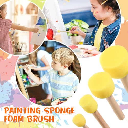 Sabary 100 Pcs Round Sponges Foam Brush Set Paint Sponge Brushes with Wooden Handle Sponge Painting Stippler Set DIY Painting Tools Stippling Kits for Arts and Crafts Acrylic(4 Sizes) - size: 0.6/0.8/1.2/1.6 Inch Set