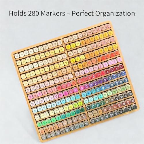 280 Marker Organizer, Bamboo Wooden Storage for Alcohol Markers Pens Pencils, No Assembly, Large Desk Holder for Artists Teachers Students, Classroom Office Art Supply (A No Drawer) - style: A No Drawer