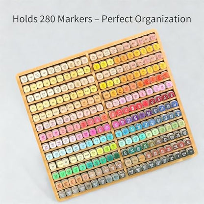 280 Marker Organizer, Bamboo Wooden Storage for Alcohol Markers Pens Pencils, No Assembly, Large Desk Holder for Artists Teachers Students, Classroom Office Art Supply (A No Drawer) - style: A No Drawer