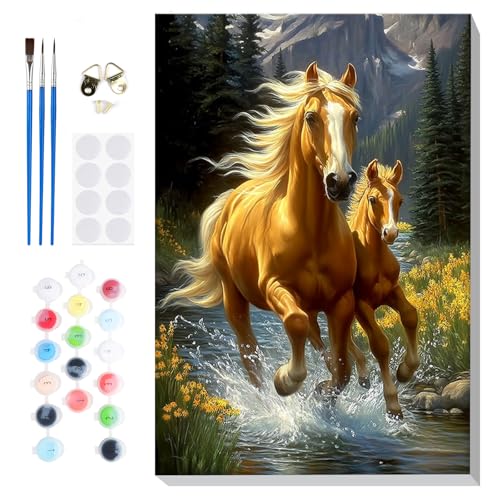 Bowetile Framed Horse Paint by Numbers Kit for Adults, Adults' Paint-by-Number Kits on Canvas, Painting by Numbers Animal, Acrylic Animals Number Painting for Home Wall Decor, 8x12in - color: Horse-01