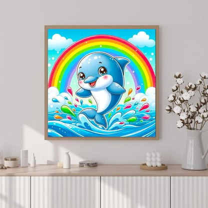Artunion Framed Paint by Numbers Kit for Adults Beginners & Kids Ages 8-12,Cute Dolphin Paint by Number with Frame,Ocean Animals Paint by Numbers Kit on Canvas 10 * 10 Inch Without Easel - color: ZXT-329-F