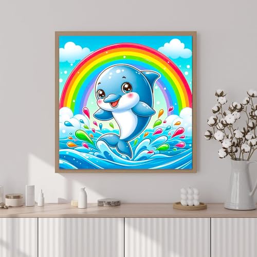 Artunion Framed Paint by Numbers Kit for Adults Beginners & Kids Ages 8-12,Cute Dolphin Paint by Number with Frame,Ocean Animals Paint by Numbers Kit on Canvas 10 * 10 Inch Without Easel - color: ZXT-329-F