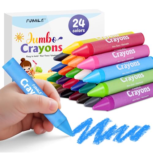 24 Colors Jumbo Crayons for Toddlers 1-3, Non-Toxic, Washable Crayon for Kids Ages 4-8, Easy to Hold and Unbreakable Big Toddler Crayons for Toddler Coloring.Best Gift for Holiday, Travel and Art - color: Multicolor A