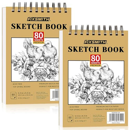 FIXSMITH 5.5"X8.5" Sketch Book, 160 Sheets (68 lb/100gsm), 2 Pack | Acid Free Drawing Paper | Top Bound Artist Sketch Pad | for Kids, Beginners, Artists & Professionals | Bright White - color: Tan, size: 5.5"x8.5"-2 Pack