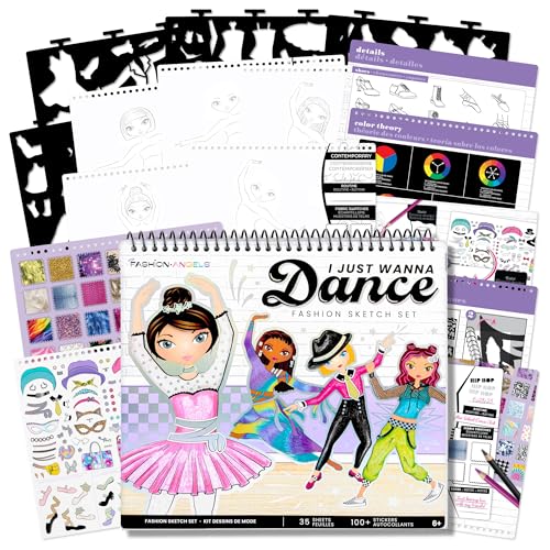 Fashion Angels I Just Wanna Dance Fashion Sketch Set | Create Dance-Themed Outfits with 35 Sketch Pages, 100+ Stickers & Stencils, Fun Craft Kit for Kids - color: I Just Wanna Dance