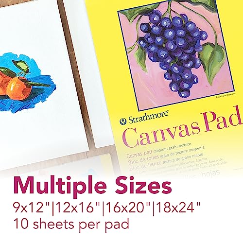 Strathmore 300 Series, Canvas Pad, 12x16 inch, 10 Sheets – Triple Primed, 100% Cotton Canvas, Plein Air Artists, Acrylic Paint and Oil Paint - size: 12x16