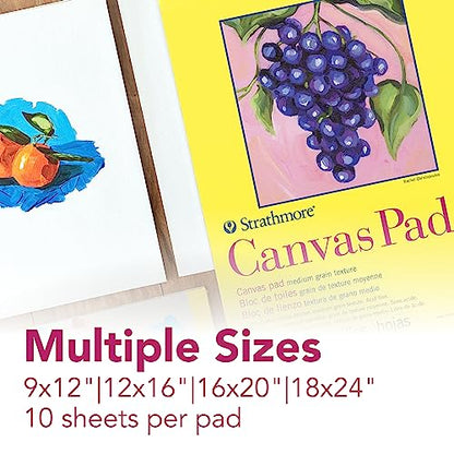 Strathmore 300 Series, Canvas Pad, 12x16 inch, 10 Sheets – Triple Primed, 100% Cotton Canvas, Plein Air Artists, Acrylic Paint and Oil Paint - size: 12x16