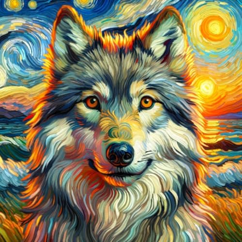 Okarina Diamond Art Kits for Adults & Beginners, Wolf Diamond Painting Kit | 5D Full Drill Gem Art with Starry Night, Round Diamond Dots, Home Wall Decor & Gift, 14 x 14 Inch - color: HMDPUS-25904