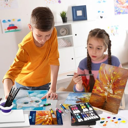 koseibal Kids Acrylic Paint Set with Canvas, Art Supplies Kits for Adults | Art Painting Supplies Kit for Beginners & Adults 18 Vibrant 22ml Acrylic Paint, 6 Canvas Boards, Desktop Easel - color: 18x22ml+Easel-S