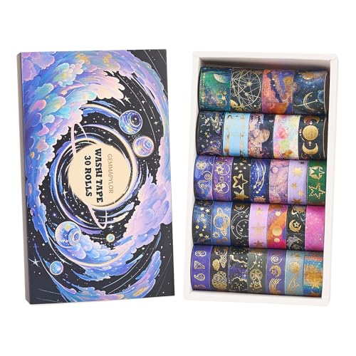 Gold Foil Washi Tape Set 30 Rolls,Decorative Masking Tape for Junk Journal, Scrapbooking Supplies, DIY Crafting Supplies - style: Galaxy