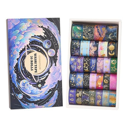 Gold Foil Washi Tape Set 30 Rolls,Decorative Masking Tape for Junk Journal, Scrapbooking Supplies, DIY Crafting Supplies - style: Galaxy