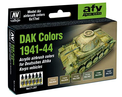 Vallejo - DAK Colors 1941-1944 Acrylic Paint Set | Model Air | AFV Color Series Precise Kit for Historical Reenactments with Artist-Quality Pigments | 6 Bottles x 17 ml (0.57 fl.oz.) - style: DAK Colors 1941-1944