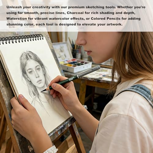 Sketchbook and Pencil Set - Spiral Bound Hardcover with 60 Sheets & 12 Charcoal Pencils (Hard/Medium/Soft) for Professional Artists and Beginners - color: Kraft paper color