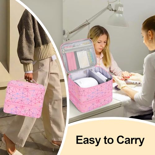 Nail Polish Organizer Bag Holds 30+ Bottles (15ml/0.5 fl.oz) &UV Nail Lamp - color: 04-Pink, size: 30 Bottles