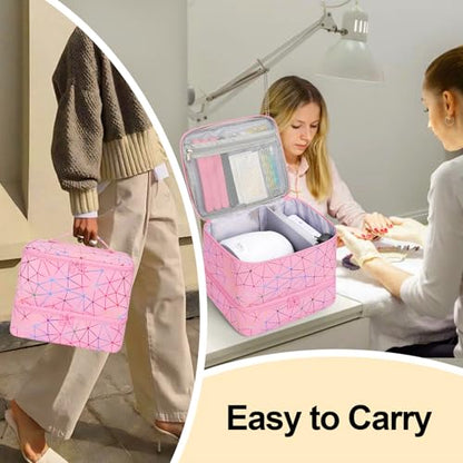 Nail Polish Organizer Bag Holds 30+ Bottles (15ml/0.5 fl.oz) &UV Nail Lamp - color: 04-Pink, size: 30 Bottles