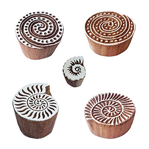 Royal Kraft Spiral Wooden Printing Stamps (Set of 5) - DIY Henna Fabric Textile Paper Clay Pottery Blocks Htag2230 - color: Htag2230