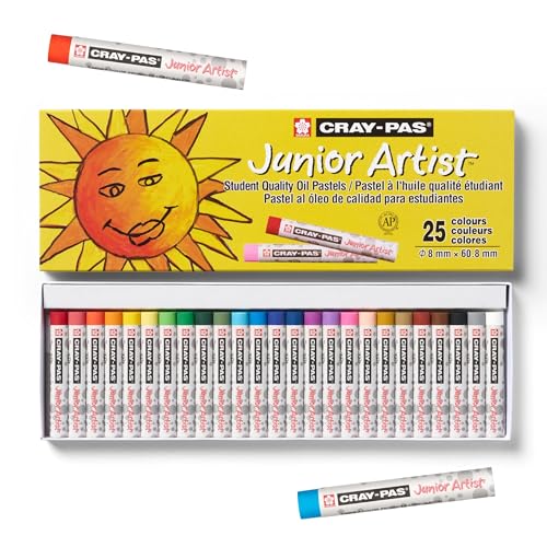 SAKURA Cray-Pas Junior Artist Assorted Color Oil Pastels, Set of 25 XEP25 | Original Oil Pastels for Artists, Creamy Texture for Blending, Layering & Scratching, Non-Toxic, Japanese Quality - size: 25 Count (Pack of 1)
