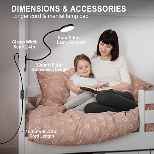 LiFMIRA Clip on Lamp, 8W 66 LED Bed Light for Reading, 5 Color Modes, 10 Brightness Levels, Eye Care, Flexible Gooseneck, Metal Clamp, USB Powered, Modern Design, Black | 5 Color Modes, 10 Brightness Levels, Eye Care Clip on Light, Flexible Gooseneck, Met