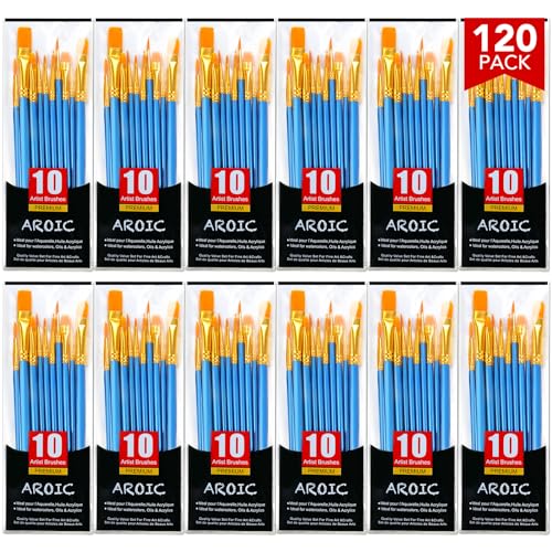 AROIC Acrylic Paint Brush Set, 12pack/120pcs Nylon Hair Paint Brushes | Oil Painting Rock Body Painting, Artist Amateur Craft Paint Brushes Supplies, Children Adult Painting Small Paint Brush Set - size: 120pcs-blue
