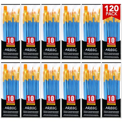 AROIC Acrylic Paint Brush Set, 12pack/120pcs Nylon Hair Paint Brushes | Oil Painting Rock Body Painting, Artist Amateur Craft Paint Brushes Supplies, Children Adult Painting Small Paint Brush Set - size: 120pcs-blue