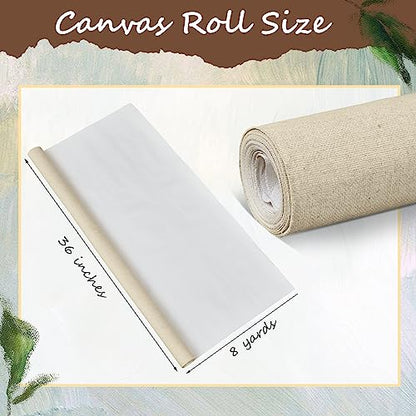 Fuutreo 8 Yard Long x 36" Wide / 63'' Wide Large Canvas Roll 12 oz Cotton Triple Primed Canvas Roll Gesso Artist Painting Backdrop(36" Wide x 8 Yard Long) - size: 36" Wide x 8 Yard Long