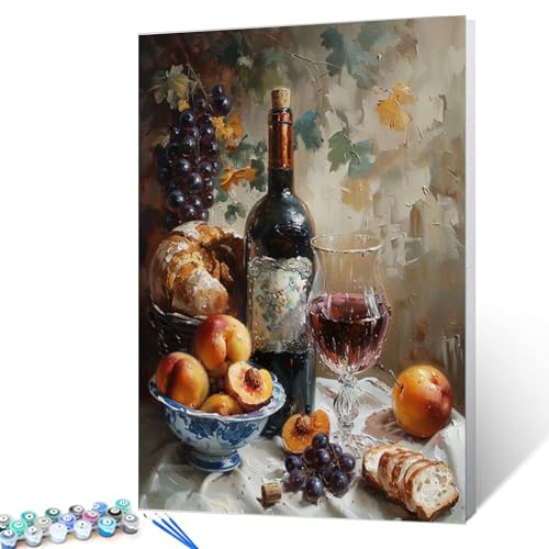 Tucocoo DIY Paint by Numbers for Adults Vintage Wine Fruit DIY Digital Oil Painting Acrylic Paint Fruit Wine Painting Kits Canvas Wall Art Wine Fruit DIY Retro Room Decor 16x20 Inch （Without Frame ） - color: Wine Fruit 06, size: 16''x20''(Frameless)