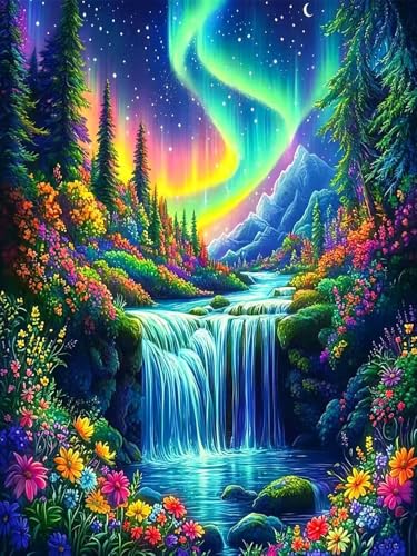 TYPUSOK Aurora Diamond Art Kits for Adults,Waterfall Round Full Drill 5D Diamond Painting Kits for Beginners,Landscape DIY Diamond Dots Pictures Gem Art Kit,Home Wall Decor 12x16in - color: Aurora