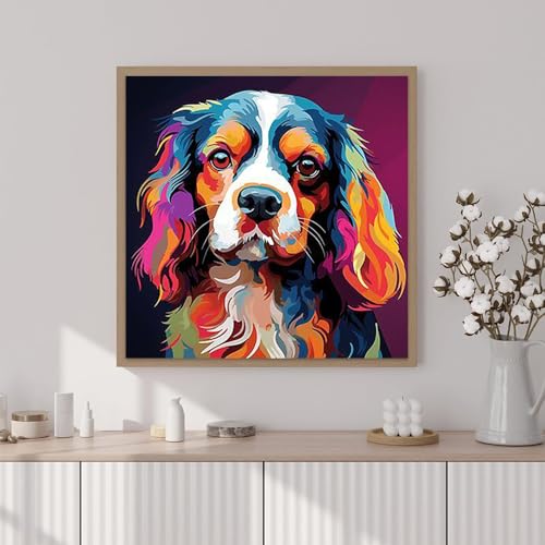 Artunion Framed Paint by Numbers Kit for Adults Beginners & Kids Ages 8-12,Cavalier King Charles Spaniel Paint by Number with Frame,Dog Animal Paint by Numbers Kit on Canvas 10 * 10 Inch Without Easel - color: ZXT-382-F