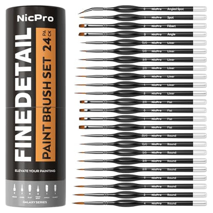 Nicpro 24 PCS Miniature Paint Brushes,Fine Tip Micro Detail Paint Brush Set | for Acrylic Watercolor Oil Gouache, Paint by Numbers, Model, Miniatures, Craft, Rock Painting - with Container - style: 24 Pack (Detail)