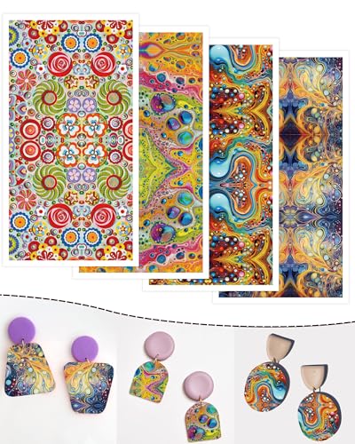 Puocaon Abstract Clay Transfer Paper - 20 Sheets Polymer Clay Transfer Sheets for Earrings Featuring Colorful Abstract Ink Art, Transfer Paper for Polymer Clay Jewelry - color: abstract