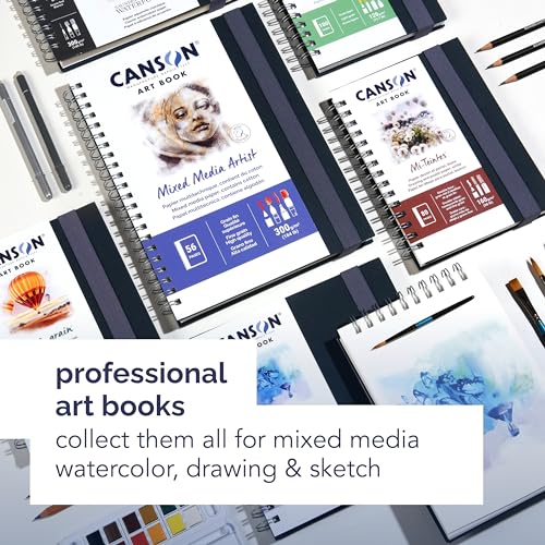 Canson Mixed Media Art Book, 8.3x5.8 inches, 56 Sheets, Blue Cloth Hardcover, Side Wire - Professional Artist Notebook for Painting, Sketching, Drawing - size: 8.3x5.8 inches