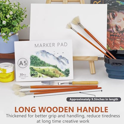 DUGATO Hog Hair Fan Paint Brush Set, 7-Piece Long Handle Brushes | Comfortable Wood Handle for Ceramic Pottery Glazing & Painting, Ideal for Acrylic & Oil, Smooth Blending & Texture Effects - size: 7pcs Fan Brushes